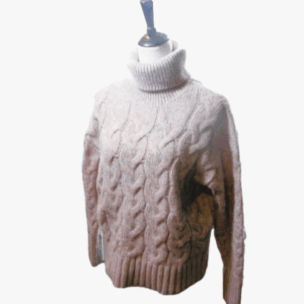 Ana Tan Cable Knit Turtle/Cowl Neck Sweater Size Large